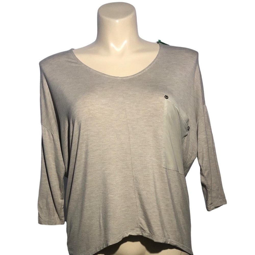 Kerisma S Top Tan Khaki Beige Half Sleeve Pocket Stretch Round Neck Casual‎